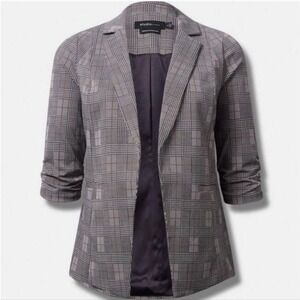🆕 Studio Torrid Blazer PLUS 4 4X Stretchy Plaid Ponte Comfy Work Wear NWT NEW